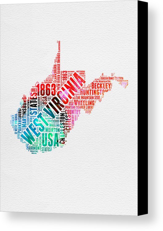 529x750 West Virginia Watercolor Word Cloud Map Canvas Print Canvas Art