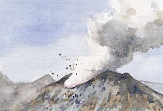 570x389 Volcano Watercolor Painting Volcanoes In The Works Of Painters
