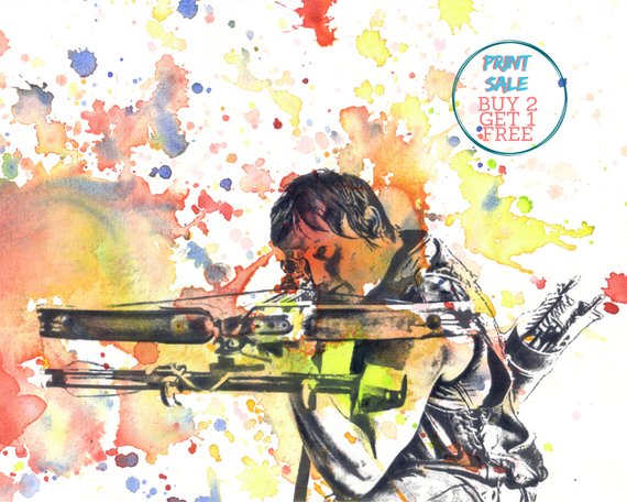 570x456 Walking Dead Daryl Poster Print From Original Watercolor Etsy