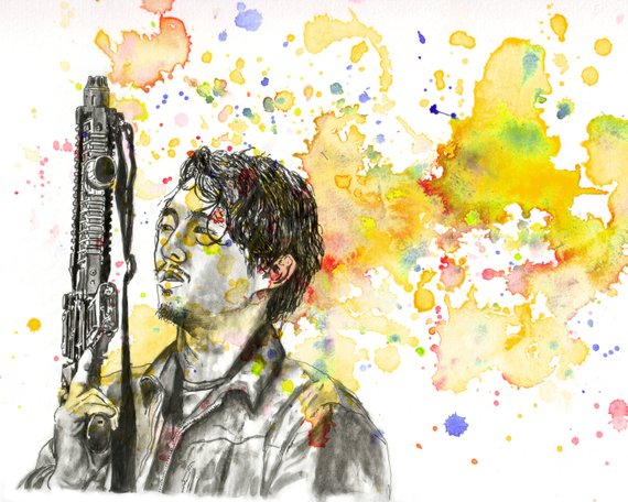 570x456 Walking Dead Glenn Poster Print From Original Watercolor