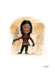 225x300 Walking Dead Michonne Fan Art Watercolor Print Ben Byrd Art
