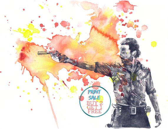 570x436 Walking Dead Poster Rick Grimes Print Watercolor Painting Art Etsy