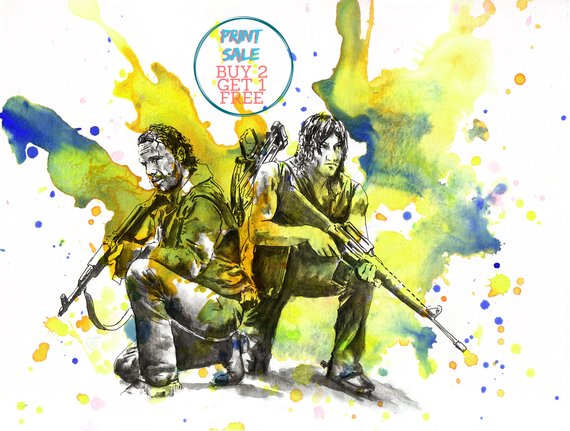 570x431 Walking Dead Rick Grimes And Daryl Dixon Poster Print From Etsy