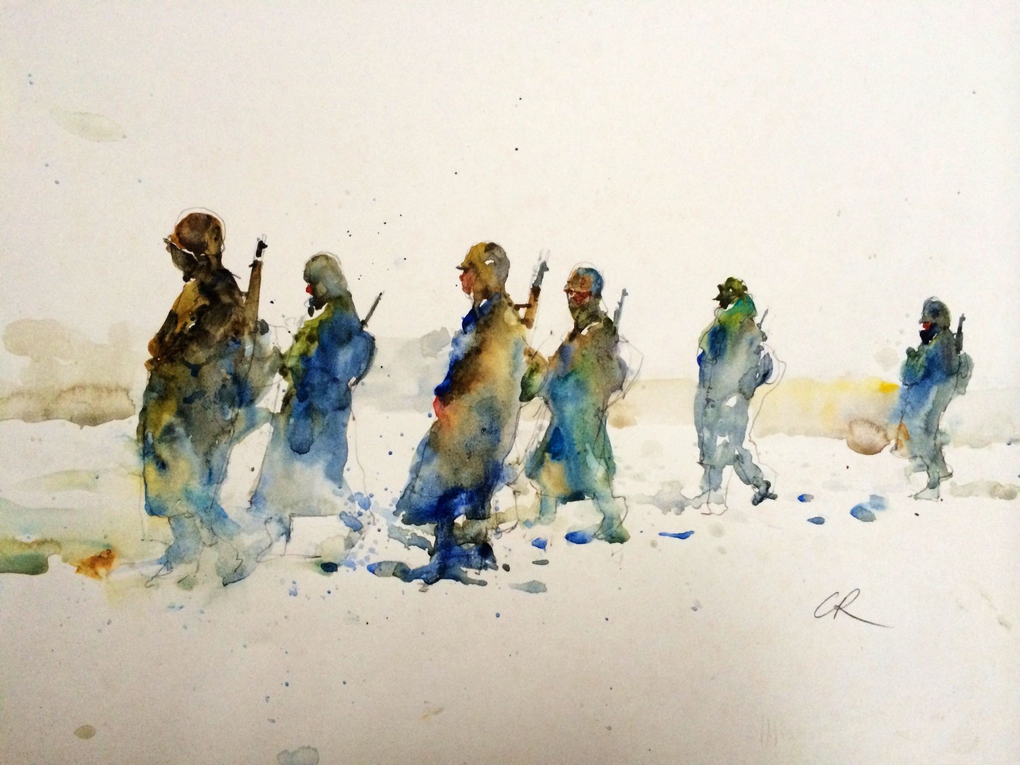 2048x1536 Marines Marching In Korea During The War.watercolor.by Charles