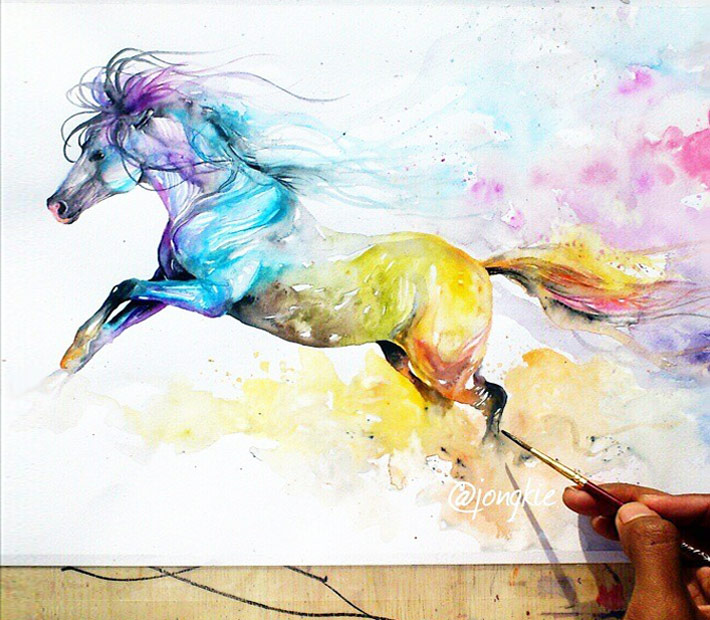 710x620 War Horse Watercolor By Jongkie Art