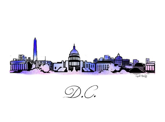 570x421 Washington D.c Skyline Watercolor Print District Of Etsy