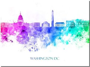 300x225 Washington Dc City Skyline Usa Watercolor Abstract Canvas Art