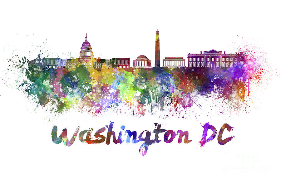900x590 Washington Dc Skyline In Watercolor Painting By Pablo Romero