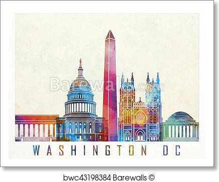 437x364 Art Print Of Washington Dc Landmarks Watercolor Poster Barewalls