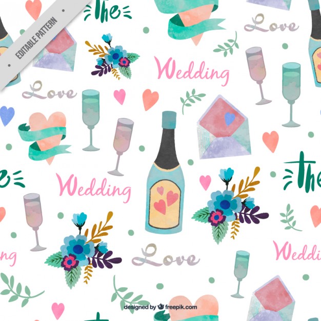 626x626 Watercolor Champagne With Wedding Elements Pattern Vector