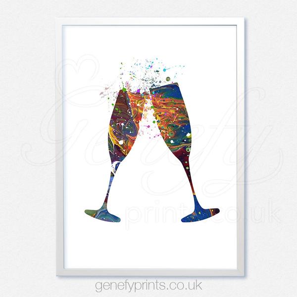 600x600 Champagne Glass Watercolor Art Print