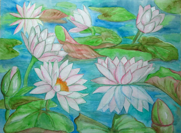 627x460 Watercolor Water Lilies Painting
