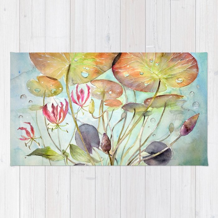 700x700 Waterlily Watercolor Lilypad Illustration Pond Surreal Art