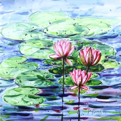 400x400 Original Lotus Blossom Watercolor Painting Fro India