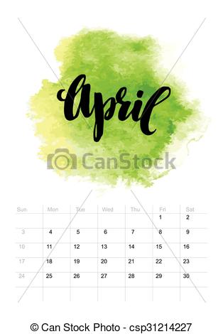 314x470 Calendar With Watercolor Paint 2016 Design. Vector Illustration