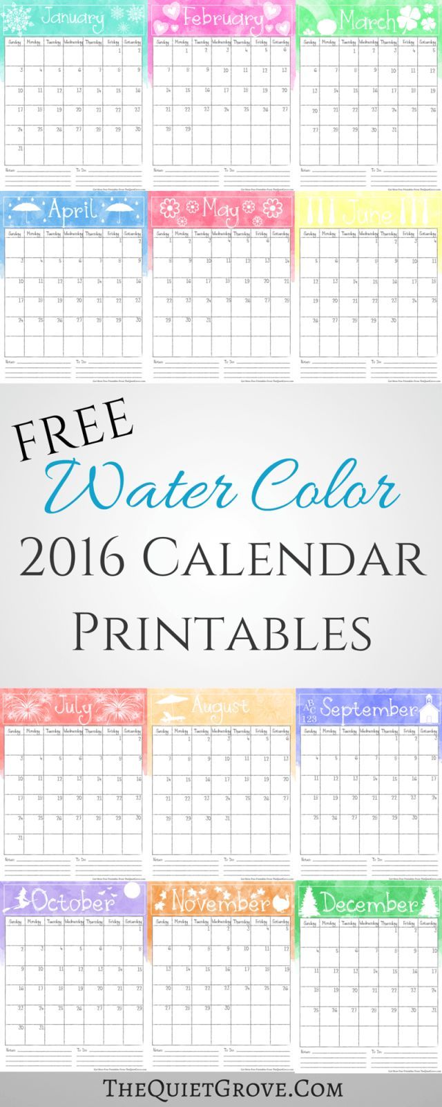 640x1600 Free Watercolor 2016 Printable Calendar Free Printable Calendars
