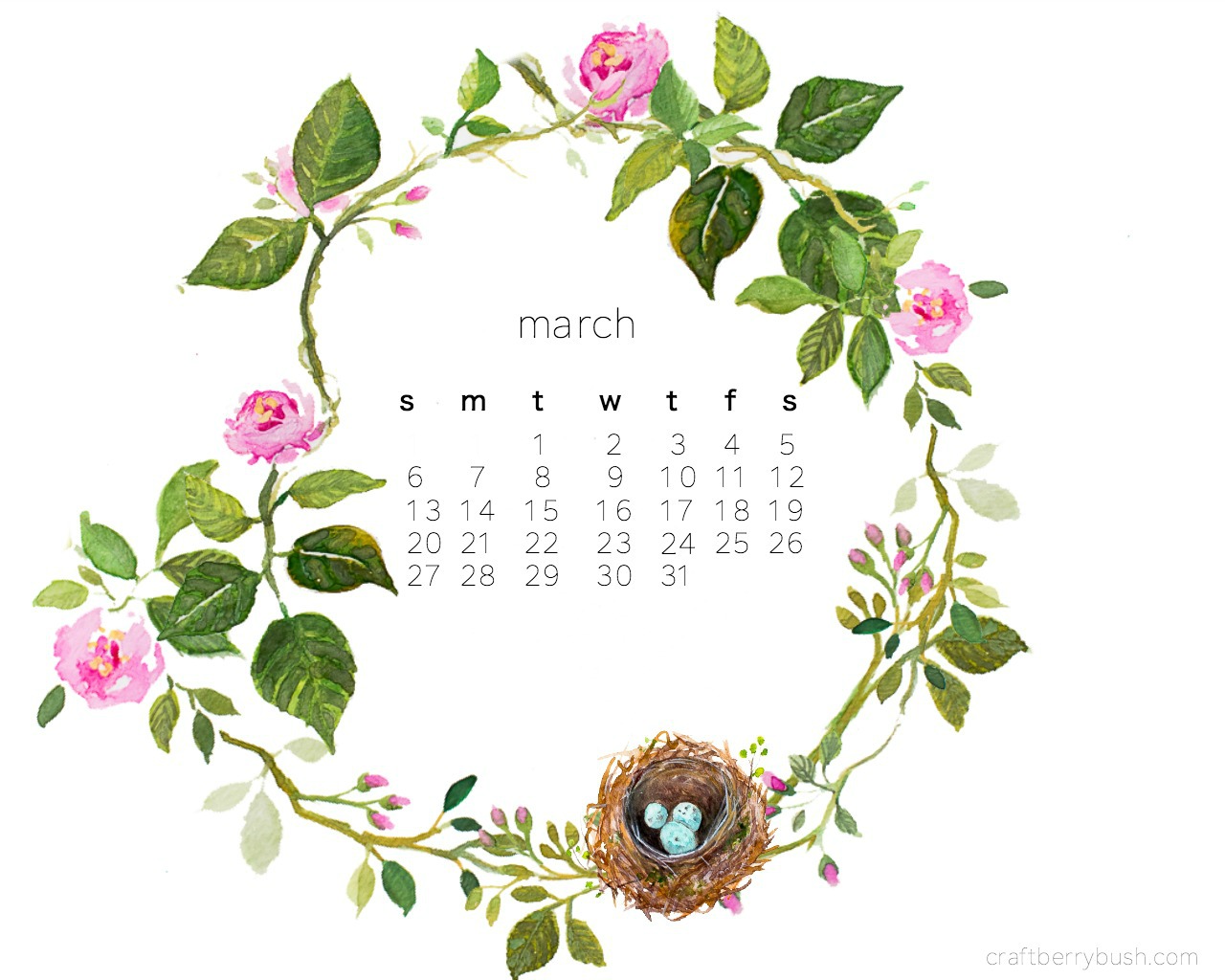 1280x1024 Free March Desktop Watercolor Calendar