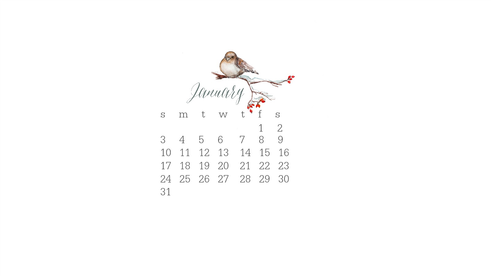 1600x900 January 2016 Watercolor Desktop Calendar