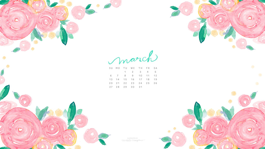 900x507 March Watercolor Calendar Desktop Download Custom Watercolor