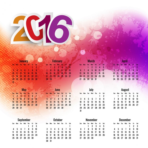 626x626 Watercolor 2016 Calendar Template Vector Free Download