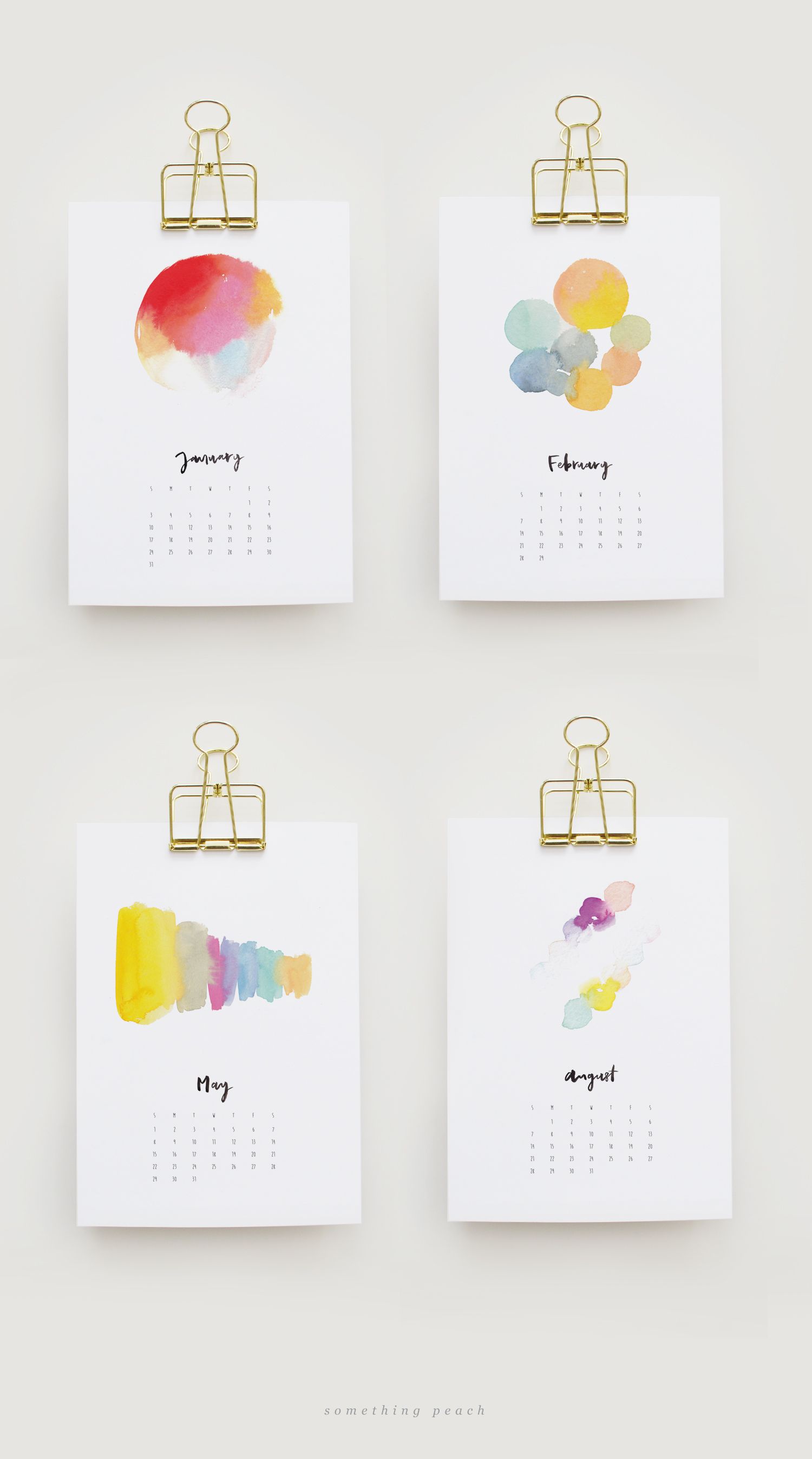 1500x2692 Free Printable 2016 Watercolour Calendar