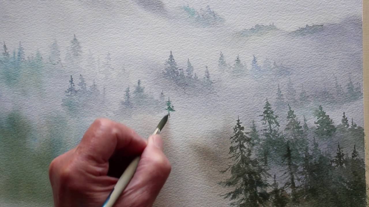 1280x720 Watercolor Trees In The Mist