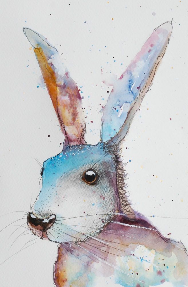 657x1000 Handsome Hare Original Watercolour Abstract Painting Animals By