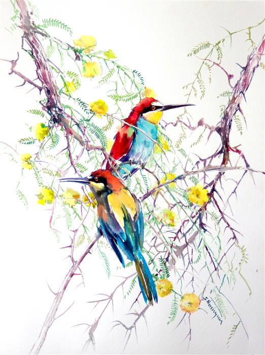 522x700 European Bee Eaters And Acacia By Suren Nersisyan