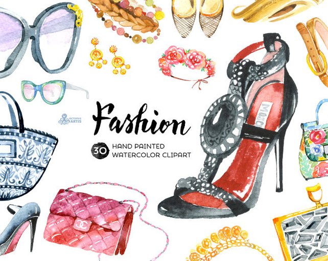642x510 Fashion Watercolor Clipart. 30 Hand Painted Elements Shoes Etsy