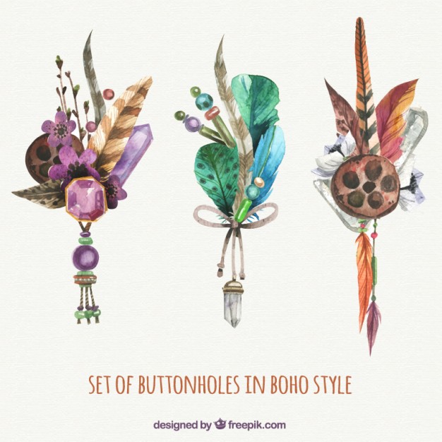 626x626 Set Of Decorative Boho Accessories In Watercolor Effect Vector