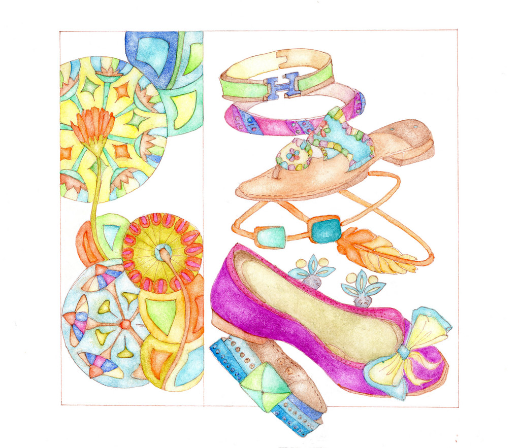 1024x883 Violet Shoes With Accessories A Watercolour Illustration