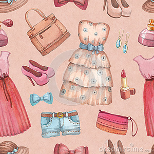 300x300 Watercolor Dresses Accessories Seamless Pattern Free Images