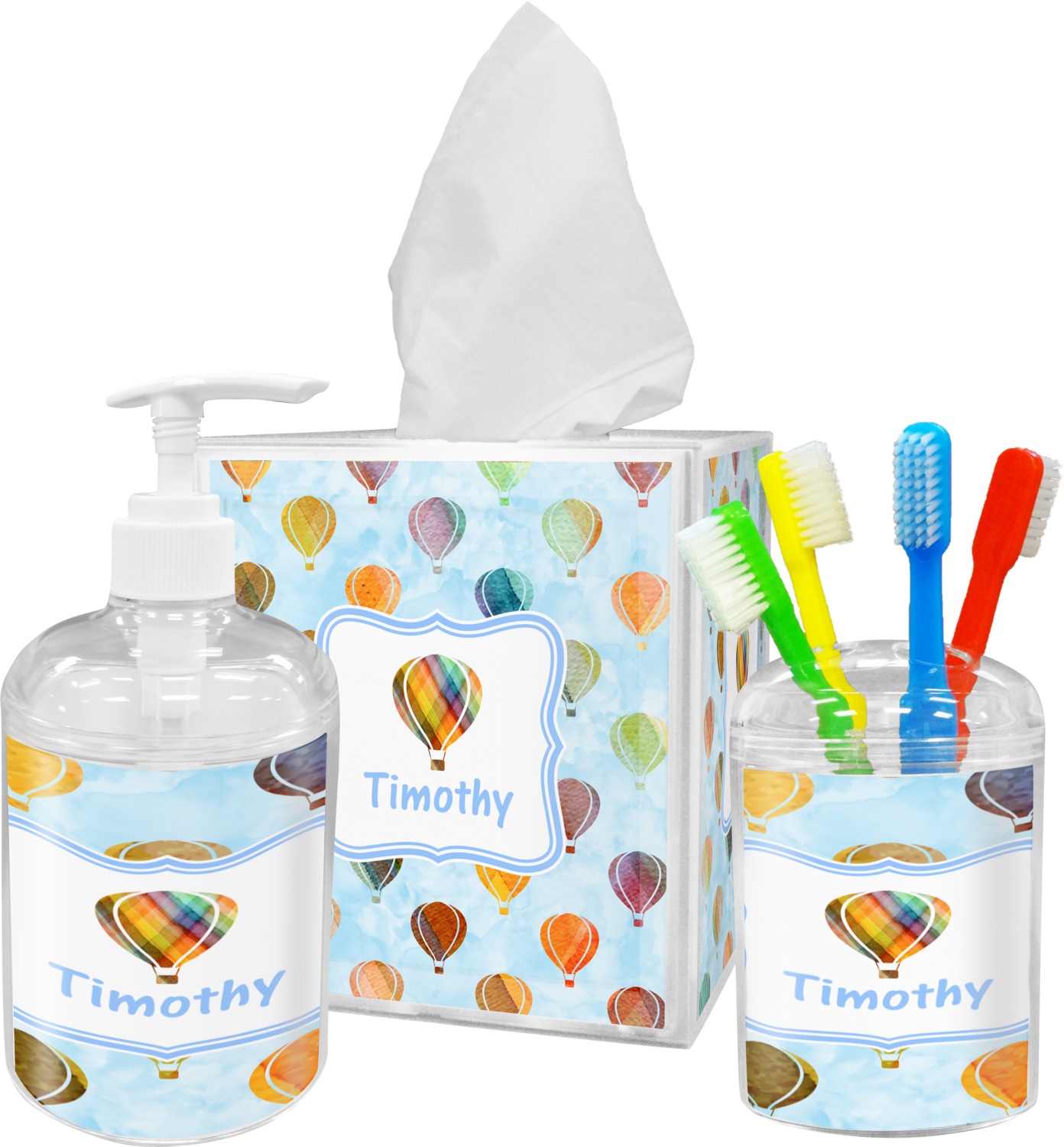 1392x1500 Watercolor Hot Air Balloons Bathroom Accessories Set (Personalized