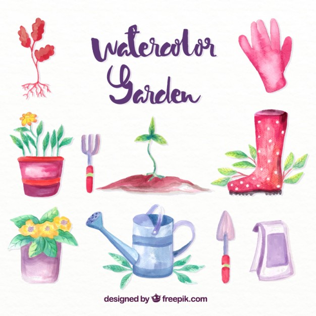 626x626 Watercolor Useful Garden Accessories Vector Free Download