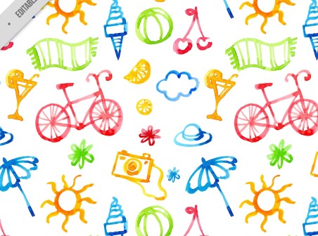 452x336 Watercolor Summer Accessories Pattern Background Free Vector