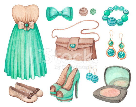 558x440 Collection Of Watercolor Dresses And Accessories Stock Vector