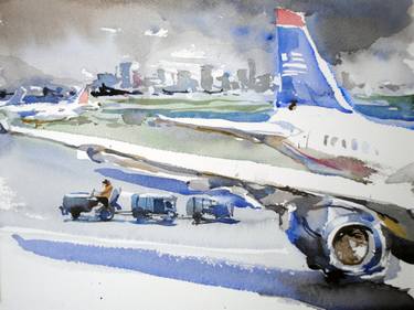 375x281 Original Airplane Watercolor Paintings For Sale Saatchi Art