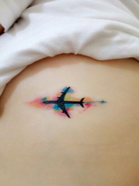 480x640 Picture Of Watercolor Airplane Tattoo