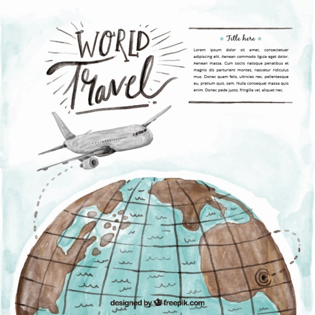 626x626 Watercolor Airplane Over The World Background Vector Premium