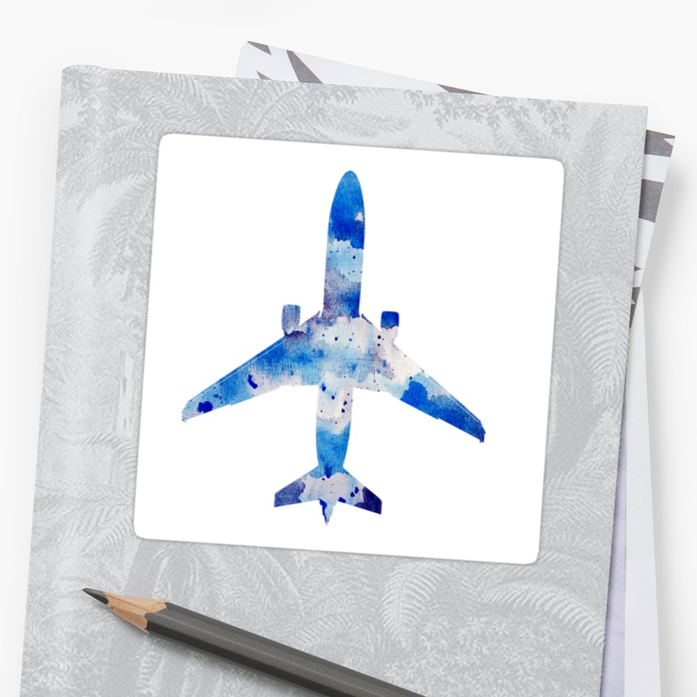 1000x1000 Airplane Blue Watercolor Stickers By Mrporter1011 Redbubble