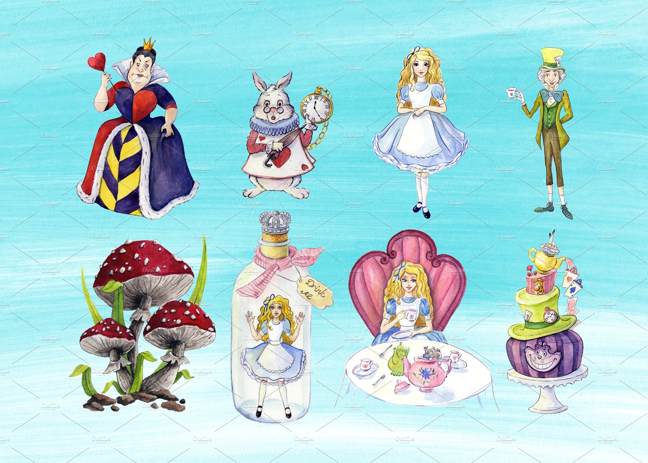 2100x1500 Alice In Wonderland Watercolor Clipart Images