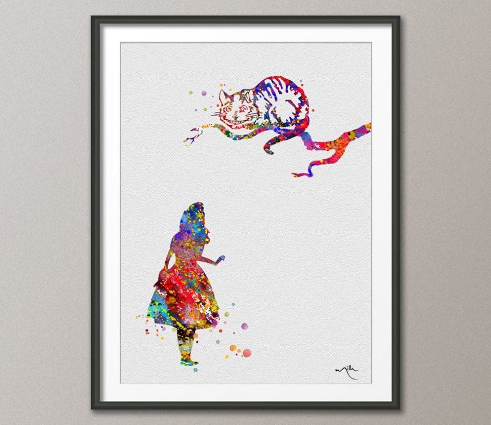 960x831 Alice In Wonderland And Cheshire Cat Watercolor Print Archival Etsy