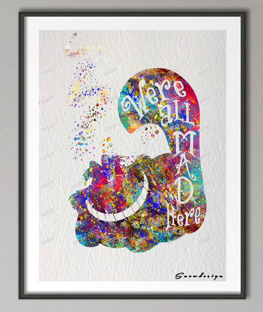 539x640 Original Watercolor Alice In Wonderland Cheshire Cat Canvas