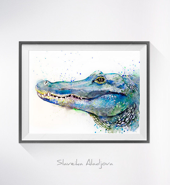556x604 Alligator Watercolor Painting Print