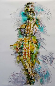 236x366 American Alligator Watercolor Painting Print, Artist Signed