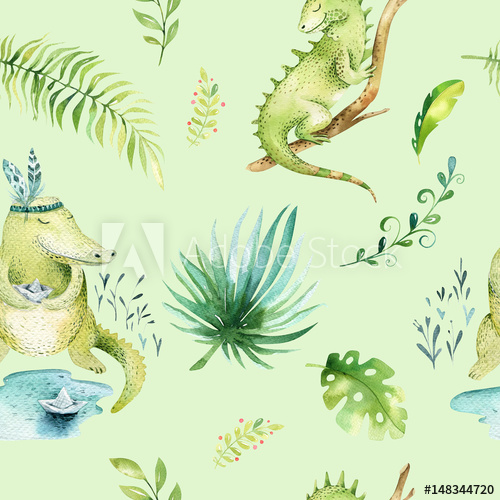 500x500 Baby Animals Nursery Isolated Seamless Pattern. Watercolor Boho