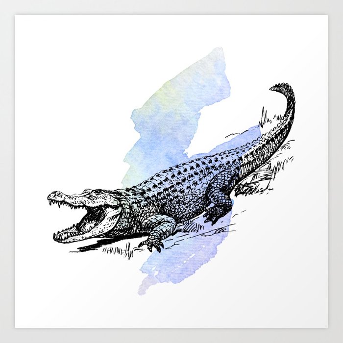 700x700 Florida Alligator On Purple Blue Green Watercolor Art Print By