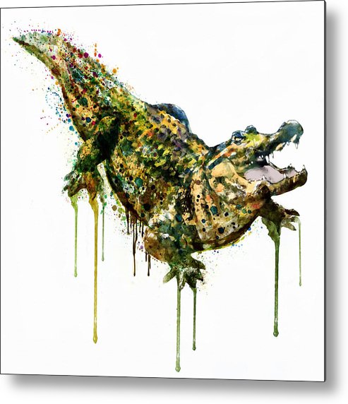 493x572 Alligator Watercolor Painting Metal Print By Marian Voicu
