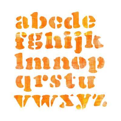 400x400 Textured Orange Watercolor Alphabet, Isolated Art Print By