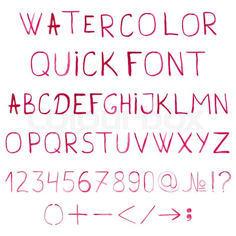 800x800 Vector Watercolor Alphabet With Numbers And Symbols. Watercolor
